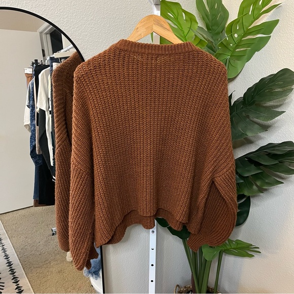 🤎 Boohoo Textured Knit Balloon Sleeve Sweater | Cozy Brown Sz S-M - Picture 6 of 6